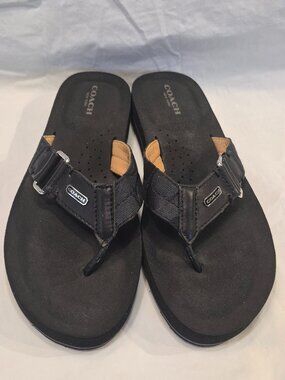 NEW Sz 7 Black Leather Coach A1563 Jada Flip Flops Flats Sandals